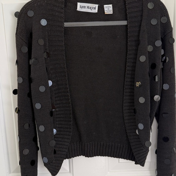 Vintage Karin Morgan Black Open Front Cardigan with Large Sequins  - Size Medium - Picture 9 of 9